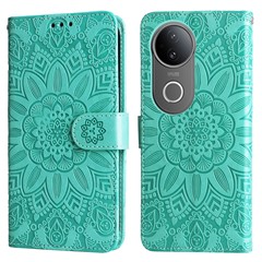 For vivo S20 5G Case Sunflower Imprint Leather Wallet Phone Cover - Green