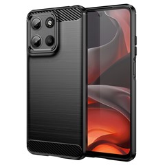 For Motorola Moto G15 4G Case Protective Phone Cover Carbon Fiber Texture Brushed - Black