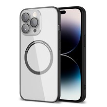 Magnetic Case for iPhone 14 Pro Max Anti-Fingerprint Phone Case Soft TPU Hard PC Shockproof Cover with Metal Lens Protection - Black
