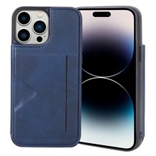 HANMAN Mika Series Card Holder Case for iPhone 14 Pro, PU Leather Coated TPU Shockproof Phone Cover - Blue