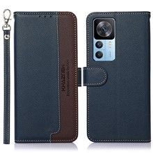 KHAZNEH For Xiaomi 12T 5G / 12T Pro 5G / Redmi K50 Ultra 5G RFID Blocking Litchi Texture PU Leather Cover Stand Wallet Folio Flip Phone Case - Blue