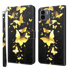 For Xiaomi Redmi A1 4G / A2 4G 3D Pattern Printing Wallet Phone Case PU Leather Wrist Strap Handbag Stand Feature Magnetic Flip Cover - Golden Butterflies
