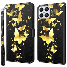 For Honor X8 4G 4G PU Leather Folio Flip Wallet Phone Case Stand Function 3D Creative Pattern Printed Design Full-Body Protective Cover with Strap -  Golden Butterflies