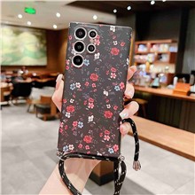 For Samsung Galaxy S22 Ultra 5G Flower Pattern Printed TPU Phone Back Case Anti-scratch Anti-drop Cover with Lanyard - B