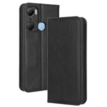 For Infinix Hot 12 Pro 4G X668C Retro Texture PU Leather Flip Wallet Case Imprinted Pattern Stand Folio Phone Cover - Black