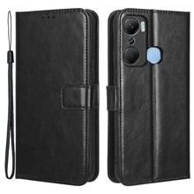 For Infinix Hot 12 Pro 4G X668C Crazy Horse Texture Wallet Case PU Leather Stand Phone Cover with Strap - Black