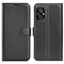For Xiaomi Poco M5 4G Folio Flip Phone Case Litchi Texture PU Leather Drop-proof Protective Cover with Wallet Stand - Black