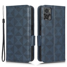 For Motorola Moto E22i 4G / E22 4G Anti-drop Imprinted Triangle Pattern PU Leather Phone Case Stand Magnetic Flip Wallet Cover with Hand Strap  - Blue