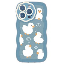 Lovely Duck Pattern Phone Cover Shell for iPhone 14 Pro, Flexible TPU Case Wavy Edge Blue Anti-scratch Protection Phone Case