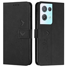 For Oppo Reno8 Pro+ (China) 5G / Reno8 Pro 5G (Global Version) Heart Shape Imprint Phone Shockproof Case Skin-touch PU Leather Flip Stand Wallet Cover - Black