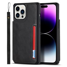 For iPhone 14 Pro Max Multiple Card Slots Kickstand Design Anti-scratch PU Leather+TPU Phone Case Magnetic Snap Button Phone Cover Shell - Black