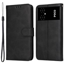 For Xiaomi Poco M4 5G / Poco M5 (India) 4G Calf Texture PU Leather Shockproof Cover Stand Wallet Cell Phone Case - Black
