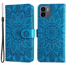 For Xiaomi Redmi A1 4G / A2 4G Sunflower Imprinted PU Leather Wallet Case Foldable Stand Full Body Protection Cover with Hand Strap - Blue