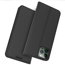 For iPhone 14 Pro PU Leather Card Slot Phone Case Stand Hidden Magnetic Absorption Shockproof Protective Cover - Black