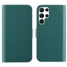 For Samsung Galaxy S23 Ultra Candy Color PU Leather Phone Drop-proof Case Litchi Texture Flip Stand Wallet Cover - Dark Green