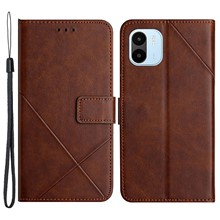 For Xiaomi Redmi A1 4G / A2 4G Line Imprinting Protective Phone Case Solid Color PU Leather Magnetic Clasp Wallet Stand Anti-scratch Cell Phone Cover with Strap - Brown