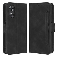 Multiple Card Slots Phone Case for Oppo A17 4G, PU Leather + TPU Wallet Stand Protective Cover - Black