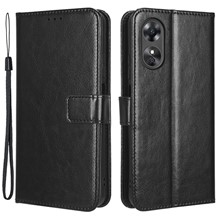 For Oppo A17 4G Crazy Horse Texture PU Leather Phone Case Full Protection Magnetic Clasp Cover with Stand Wallet - Black