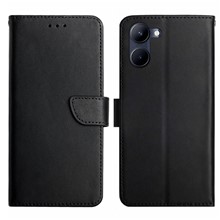 For Realme 10 4G HT02 Anti-scratch Nappa Texture Phone Case Genuine Leather TPU Wallet Stand Shockproof Folio Flip Cover - Black