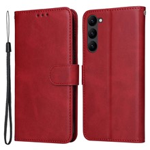 For Samsung Galaxy S23+ Calf Texture Shockproof PU Leather Case Magnetic Clasp Wallet Stand Phone Cover - Red