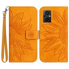 For Xiaomi Poco M5 4G / M5 5G / M4 5G HT04 Imprinted Sunflower Wallet Case Skin-Touch PU Leather Stand Phone Case with Hand Strap - Yellow