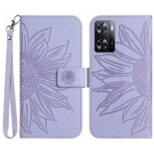 For Oppo A57 4G / A57s 4G / A57 (2022) 5G / A77 4G / A77 5G Skin-Touch Feeling Flip Phone Case, Imprinted Sunflower Stand PU Leather Magnetic Wallet Cover with Strap - Light Purple