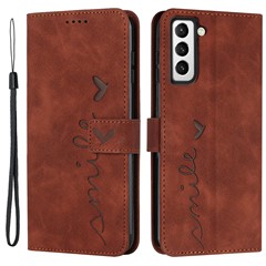 For Samsung Galaxy S23 Heart Shape Imprinting Phone Case Skin-friendly Smartphone Flip Leather Cover Stand Wallet - Brown