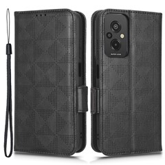 For Xiaomi Redmi 11 Prime 4G Imprinted Triangle Pattern PU Leather Stand Case Full Protection Phone Wallet Cover with Hand Strap - Black