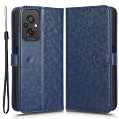 For Xiaomi Redmi 11 Prime 4G PU Leather Dot Pattern Imprinted Wallet Case Stand Cell Phone Shell Cover with Strap - Dark Blue