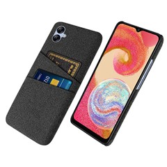 For Samsung Galaxy A04 4G (164.4 x 76.3 x 9.1 mm) Cloth Texture Phone Case Dual Card Slots Bump Proof PC Protective Back Cover - Black