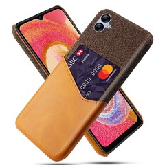 Cellphone Case for Samsung Galaxy A04 4G (164.4 x 76.3 x 9.1 mm) Card Holder Design Cloth Texture Phone Case PU Leather Coated PC Cover - Brown