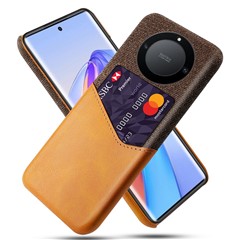 For Honor X40 5G / X9a 5G / Magic5 Lite 5G PU Leather Coated PC Protective Shell Cloth Texture Anti-Slip Shockproof Phone Case with Card Holder - Brown