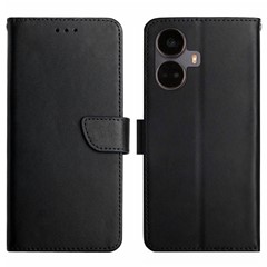 For Realme 10 Pro+ 5G HT02 Genuine Leather Nappa Texture Wallet Case Flip Phone Cover Strong Magnetic Clasp Stand Function Shell - Black