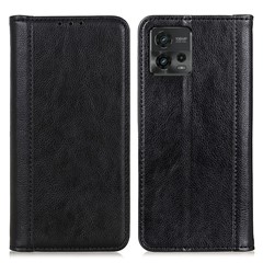 For Motorola Moto G72 4G Litchi Texture Split Leather Phone Case Stand Magnetic Absorption Shockproof Flip Wallet Cover - Black