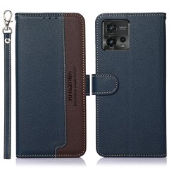 KHAZNEH For Motorola Moto G72 4G Litchi Texture Stand Wallet Phone Case RFID Blocking PU Leather TPU Cover - Blue