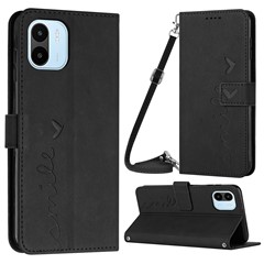 For Xiaomi Redmi A1 4G / A2 4G PU Leather Imprinted Heart Shape Wallet Case Magnetic Closure Stand Skin-touch Feeling Phone Cover with Shoulder Strap - Black