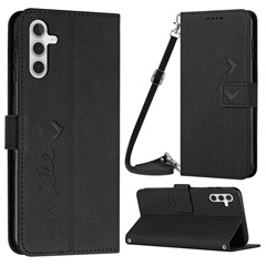 For Samsung Galaxy A13 5G / M13 5G / A04s 4G (164.7mm) / A04 4G (164.4mm) Imprint Heart Shape Wallet Case PU Leather Stand Phone Cover - Black