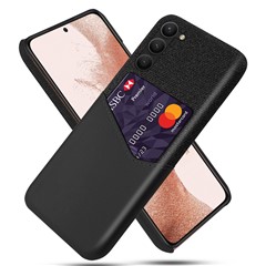 For Samsung Galaxy S23 PU Leather + Hard PC Phone Cover Cloth Texture Card Holder Wear-resistant Mobile Phone Case - Black