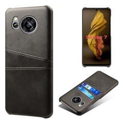 Anti-fall Phone Cover For Sharp Aquos Sense 7, Dual Card Slots PU Leather Coated PC Protective Phone Case - Black