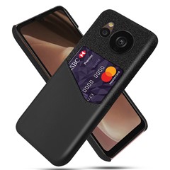 For Sharp Aquos Sense 7 Plus PU Leather Coated Hard PC Phone Cover Cloth Texture Card Holder Protective Case - Black