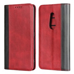 For Fujitsu Arrows Be4 Bi-color Splicing PU Leather Flip Wallet Case Calf Texture Stand Magnetic Absorption Protective Phone Cover - Red  /  Black