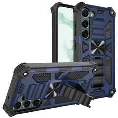 For Samsung Galaxy S23 Anti-scratch Phone Case Kickstand Soft TPU+Hard PC Military Shockproof Phone Back Cover - Blue
