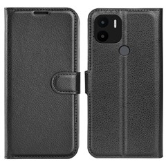 For Xiaomi Redmi A1+ 4G / A2+ 4G / Poco C50 4G Litchi Texture Folio Flip Phone Cover Stand Wallet PU Leather + TPU Case - Black