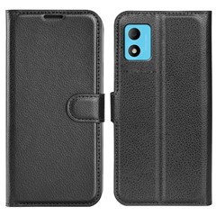 Litchi Texture PU Leather Case for TCL 305i, Stand Wallet Full Protection Magnetic Clasp Phone Cover - Black
