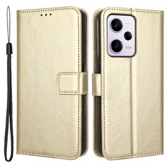 PU Leather Flip Wallet Case For Xiaomi Redmi Note 12 Pro 5G / Note 12 Pro Speed 5G / Poco X5 Pro 5G, Crazy Horse Texture Stand Anti-scratch Bookstyle Magnetic Mobile Phone Cover with Strap - Gold