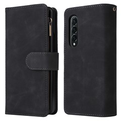 For Samsung Galaxy Z Fold4 5G Multiple Card Slots Zipper Pocket PU Leather Phone Stand Case Magnetic Clasp Wallet Cover - Black