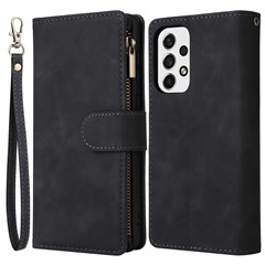 For Samsung Galaxy A23 5G (Global Version) / A23 4G / M23 5G / F23 5G Multiple Card Slots Zipper Pocket PU Leather Phone Stand Case Magnetic Clasp Wallet Cover - Black