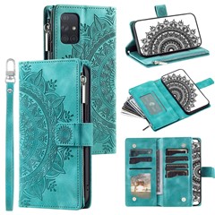 For Samsung Galaxy A51 4G SM-A515 PU Leather Phone Case Mandala Flower Imprinted Shockproof Cover Magnetic Clasp Multi Card Slot Phone Shell with Zippered Wallet / Strap - Green