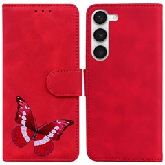 For Samsung Galaxy S23 Skin-touch PU Leather Stand Pattern Printing Anti-drop Phone Wallet Stand Cover - Red