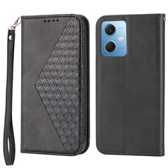 PU Leather Case for Xiaomi Redmi Note 12 5G (Global) / (India) / (China) / Poco X5 5G , Wallet Phone Stand Calf Texture Magnetic Closure Imprinted Rhombus Pattern Cover - Black